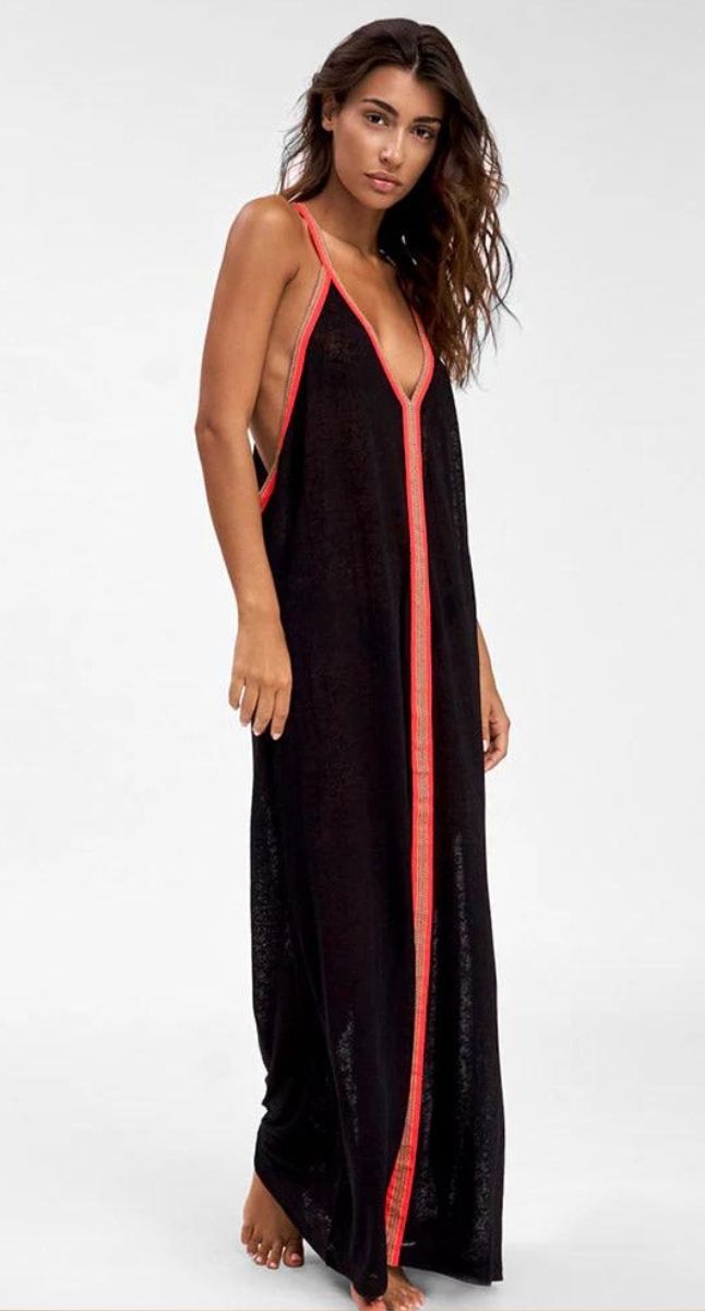 Pitusa Long Black/Red Sundress - From Peru